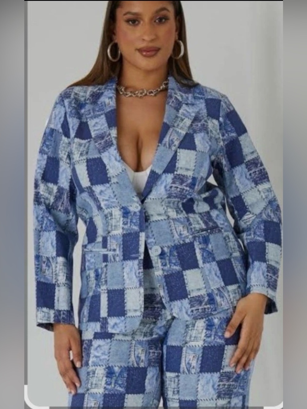 Ashley Stewart plus Size women's Patchwork Blue Check Blazer & Trouser Suit